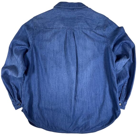 Mossimo Leopard Patch Denim Shirt XL | Boyfriend Fit Chambray Button Down Y2K - Picture 4 of 12